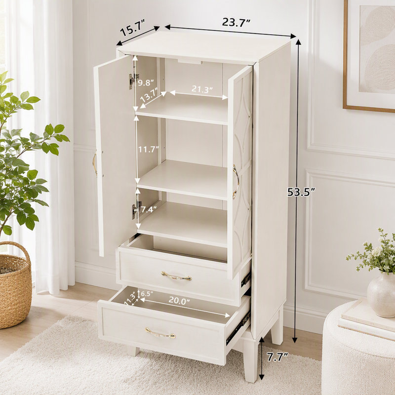 Garde-manger de 53,5 po de hauteur avec portes et tiroirs, Blanc antique