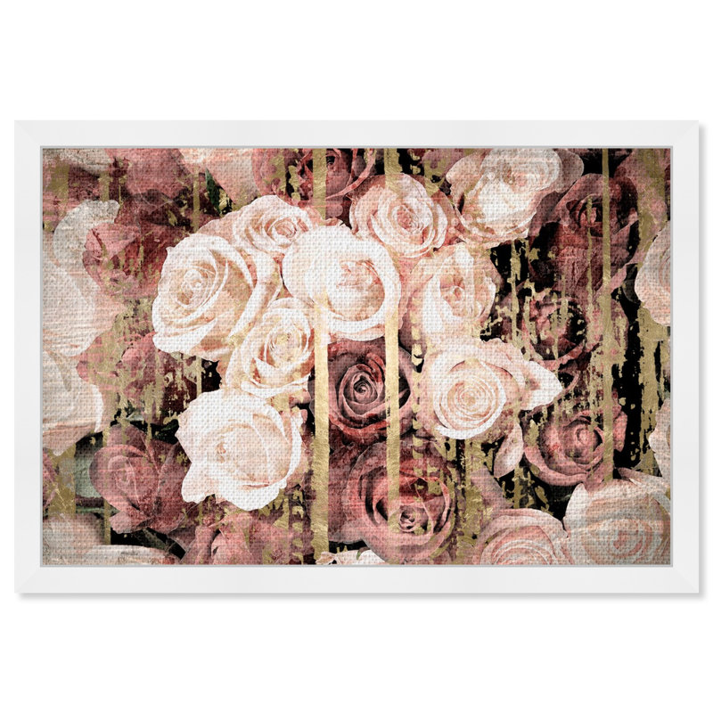 Bouquet de roses roses et rouges, cadre rustique pour salon - cadre photo sur papier, H 26 po x l 38 po, Blanc