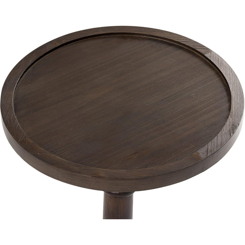 Dark Brown Traditional Tray Top End Table Pedestal Small Coffee Table Side Table