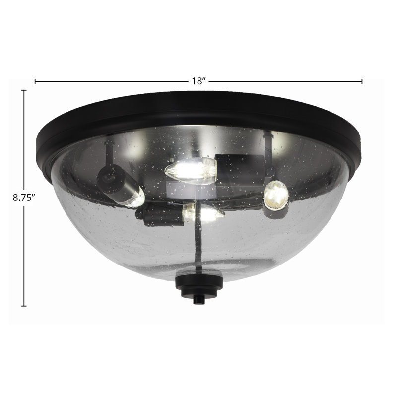 Plafonnier encastré, avec verre à bulles transparent, Noir mat, H 8,75 po x l 8,75 po x P 18 po