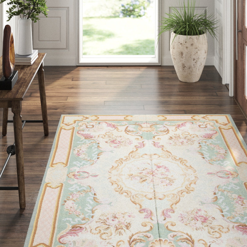 Hand-Knotted High-Quality Green and Beige Area Rug