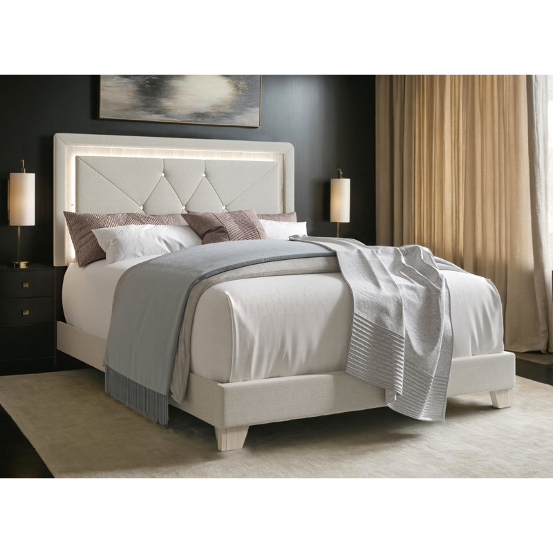 Bash Fog Coloured Linen Fabric Bed with LED light, Queen