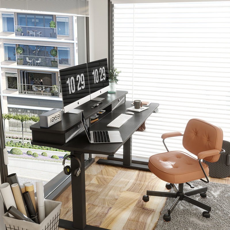 Height Adjustable Standing Desk, Black/Black, 47.24" H x 60" W x 23.63" D