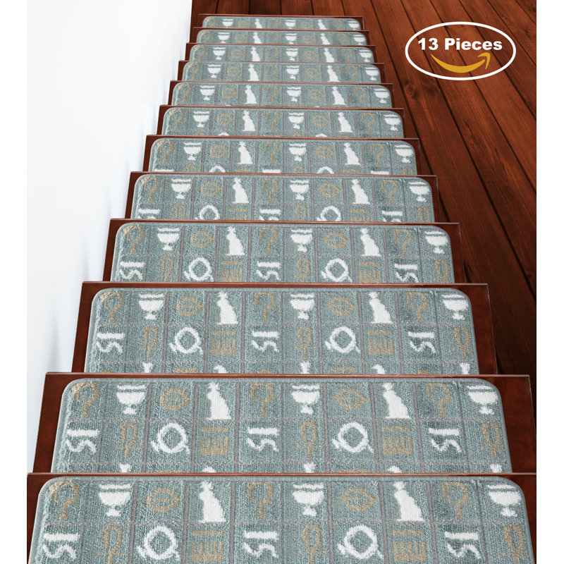 Tapis d'escalier 9 po x 28 po Knarr Trellis, Bleu sarcelle