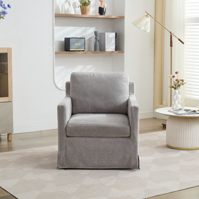 Fauteuil d'appoint pivotant de 29,07 po en chenille grise, maniabilité à 360 degrés, coussin de dossier amovible, pour le salon, le salon, le club, la rotation de la chaise avec cadre, grande chambre de bébé, coin lecture,