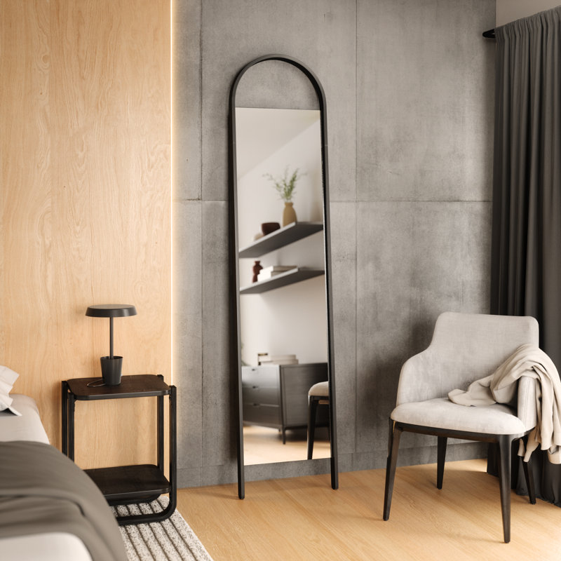 Natural Wood Full Length Arched Leaning Mirror