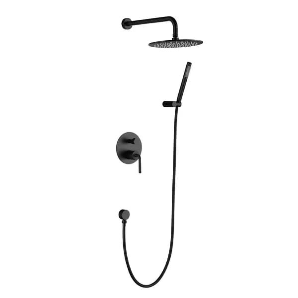 Système de douche mural luxueux avec pomme de douche ronde noire matte et jet de pluie 10 po.