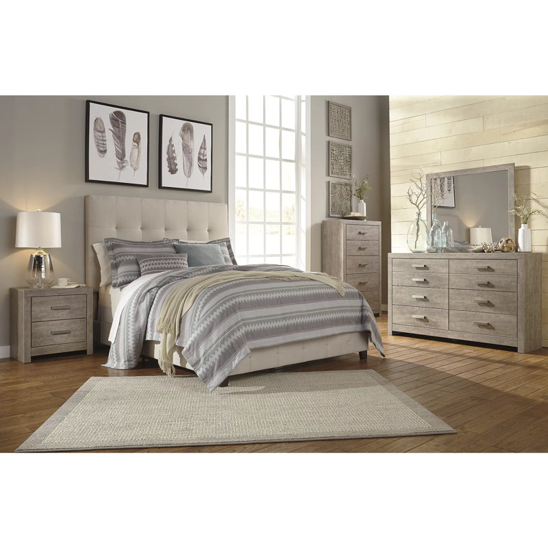 Contemporary Beige King Size Faux Leather Tufted Upholstered Bed