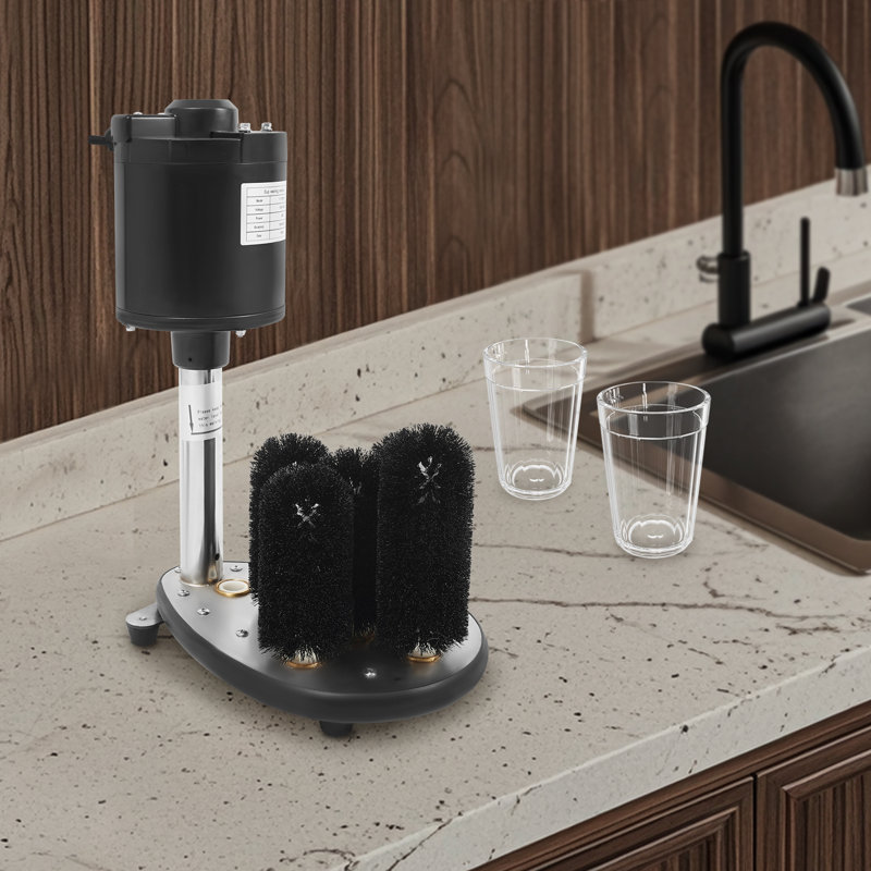 5-Brush 130W Electric Commercial Glass Washer Stainless Steel Wine Glass Cleaning Machine, Black