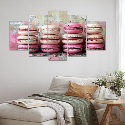 Rose et blanc, desserts, tour Macaron - ensemble d'art sur toile Desserts