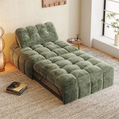 35.43" Forestgreen Chenille cushion Convertible Sleeper Chair