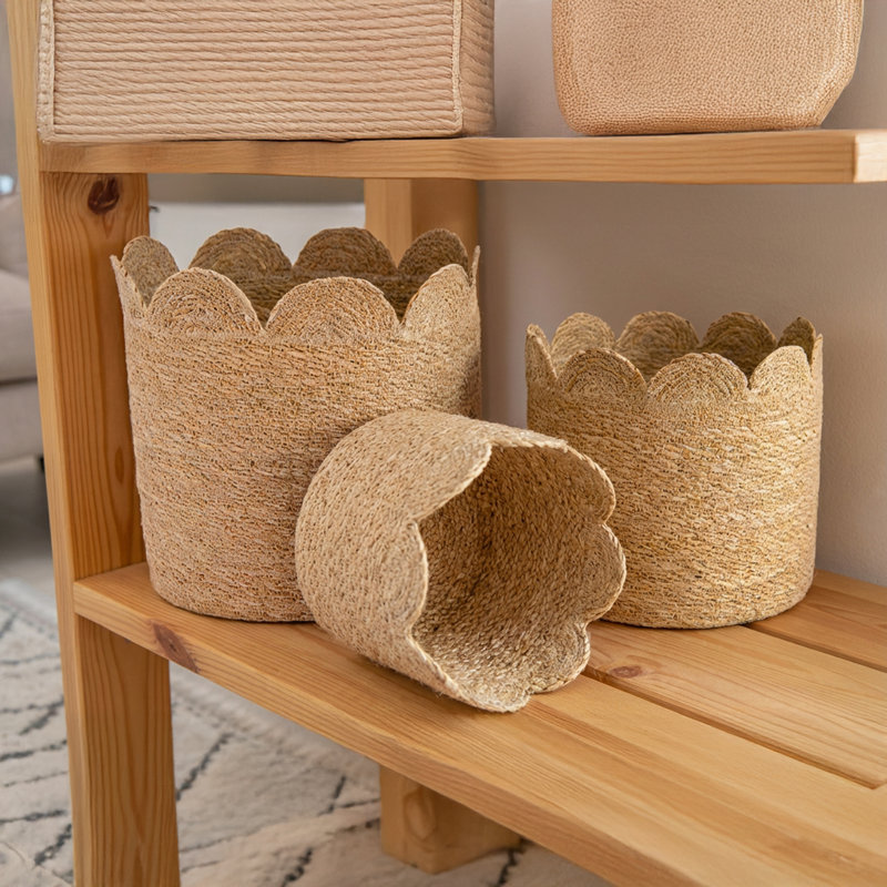 Haight 3Pc Round Seagrass Scallop Edge Basket Natural
