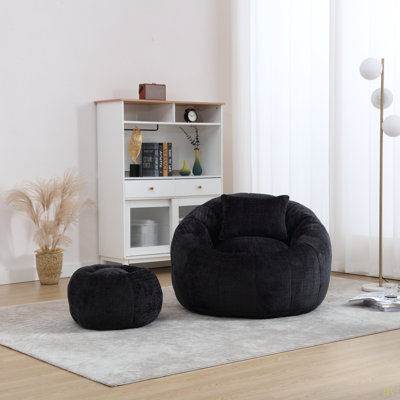Très grand fauteuil à billes rond moderne avec repose-pieds pour le salon, canapé paresseux en tissu chenille avec coussin pour adultes, adolescents, enfants, convient à la chambre à coucher, au dortoir, à la salle d'étude