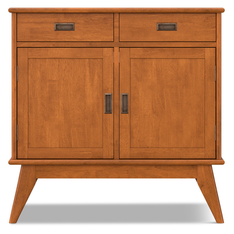 Draper 36"W Solid Wood Mid-Century Modern Entryway Storage Cabinet with Drawers and Adjustable Shelves