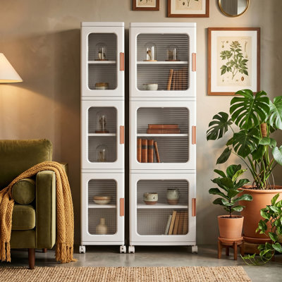 Ensemble de 3 armoires de rangement pliables en plastique avec tablettes réglables, portes et roues magnétiques Adelaine