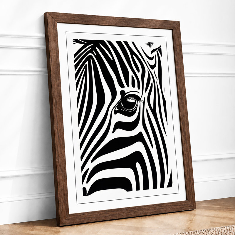 Striped Zebra Head Graphic Art - Framed Print, A3 - 42.0 x 29.7 cm, Walnut