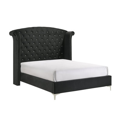 Lucinda Black King Upholstered Wingback Panel Bed