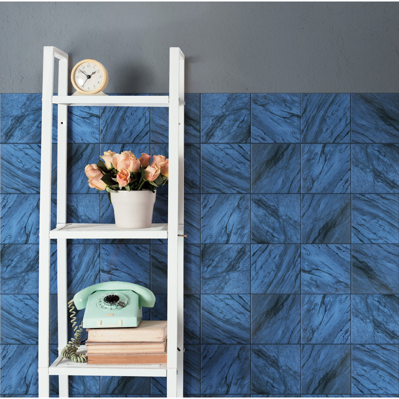 Renaissance 8" x 8" Porcelain Marble Look Wall & Floor Tile, Indigo