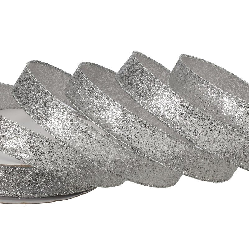Ruban de satin scintillant câblé 1 po X20Y, Argent argent