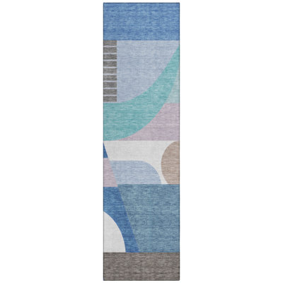 Aeleth Blue Washable Indoor-Outdoor Rug - LOOMLAN
