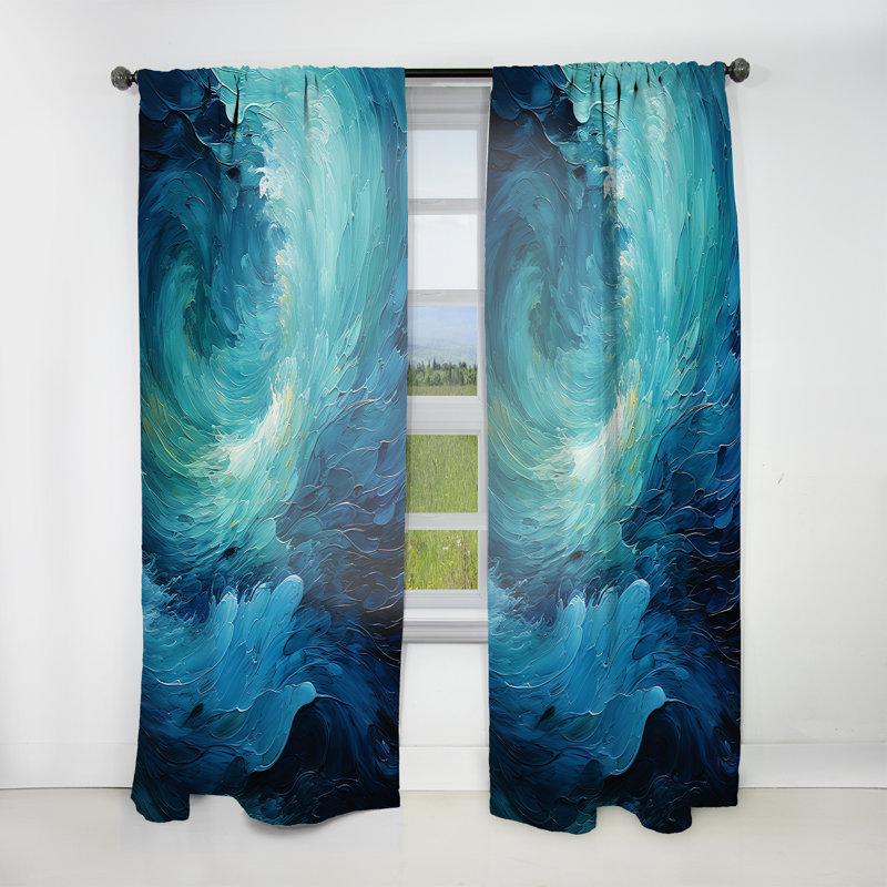 Aqua Blue And White Serenity Swirl II - Spirals Curtain - Velvet Room Darkening - 1 Panel, 52" W x 108" L