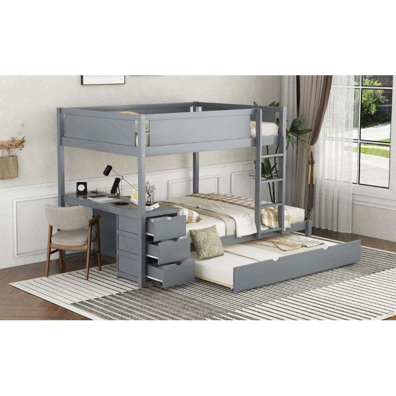 Lit superposé double / double avec lit gigogne simple, Gris