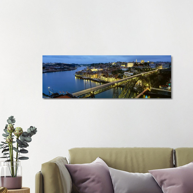 Dom Luis I Bridge At Night, Porto, Portugal - Wrapped Canvas Panoramic Print, 121.92 cm H x 40.64 cm W x 1.91 cm D