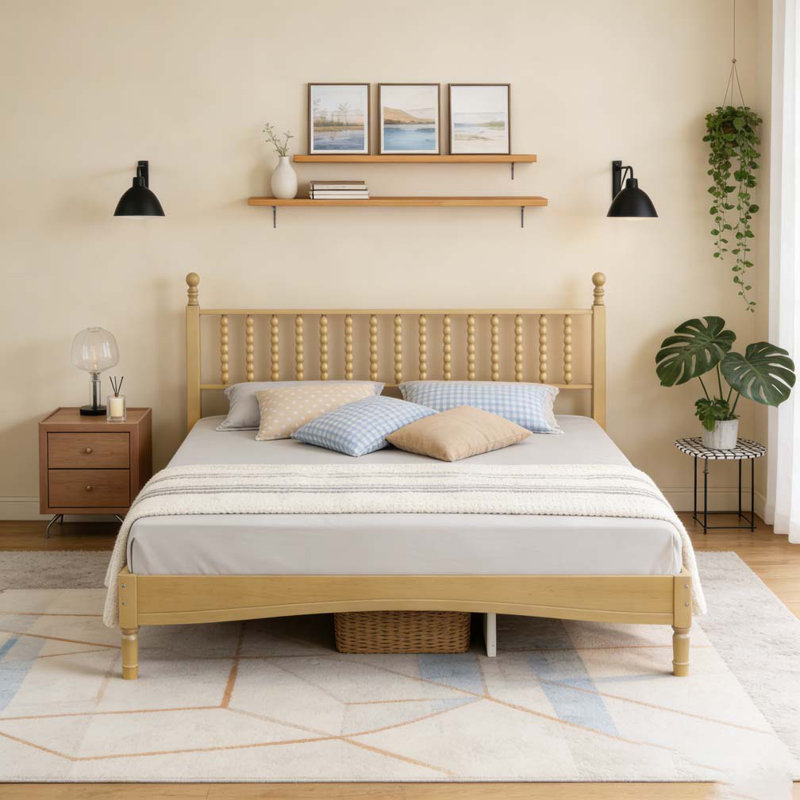 Lit plateforme en bois avec tête de lit en forme de gourde, Très grand lit