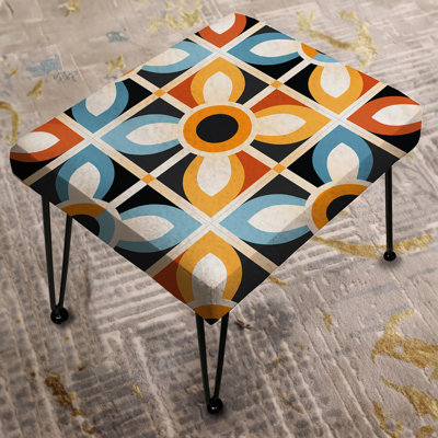 Orange And Blue Rustic Mosaic Pattern - Geometric Rectangle Ottoman