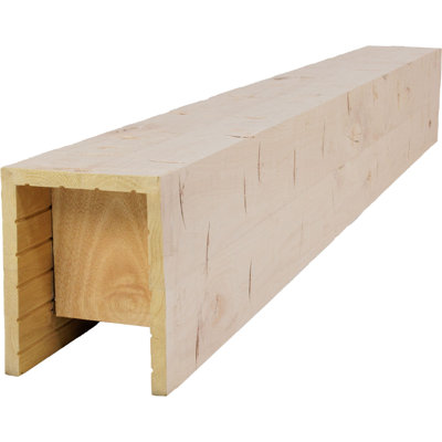 AmeriCraft Wood Hand Hewn Beam, 3-Sided (U-Beam), 9 1/2"W x 9 1/2"H x 36"L, White Washed Pickling Finish, Stain Grade Knotty Alder