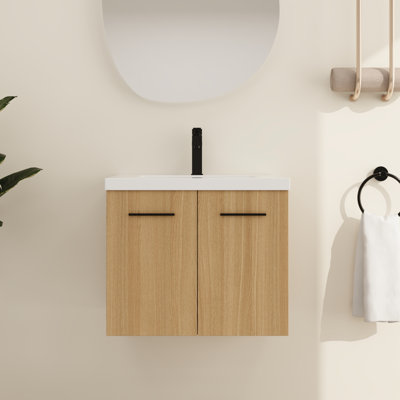 Meuble-lavabo mural de 24 pouces avec lavabo en résine et portes à fermeture en douceur