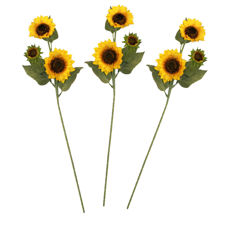35" Artificial Sunflower Spray with Leaves x3