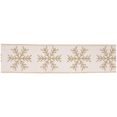 Glittered Snowflake Wired Ribbon 4" x 5 Yds.