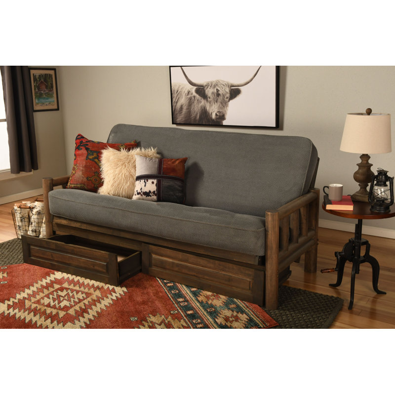 Stratford Full / Double 81 " Upholstered Futon and Mattress, Marmont Thunder, Natural