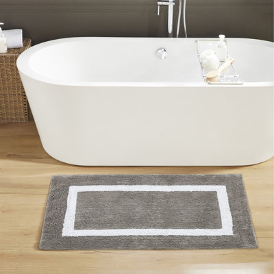 Widman 100% Cotton Tufted Reversible Bath Rug, Soft & Super Absorbent, Machine Washable Bathroom Rug for Shower, Tub & Sink Areas, 24" x 40" Rectangle, Gray/White