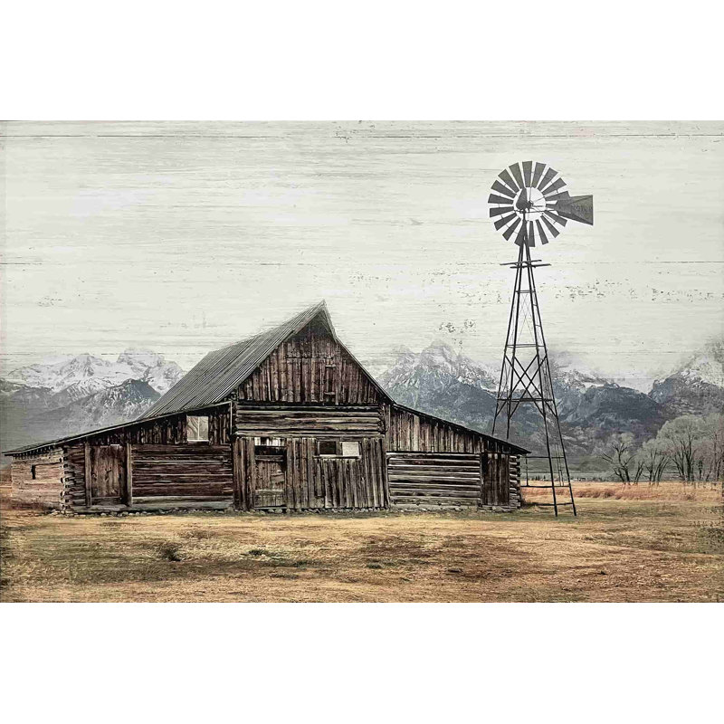 " Old Barn Under Snowy Mountains ", 24" H x 36" W x 1.5" D