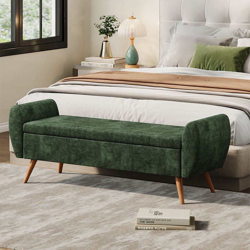 Alamo Upholstered Storage Bench, Green Chenille