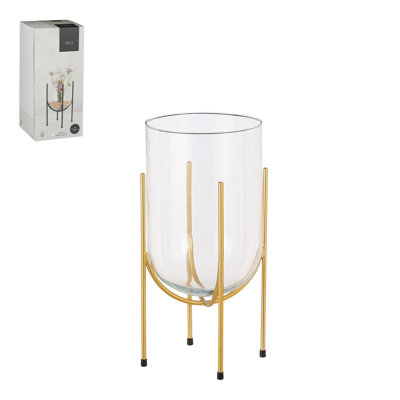 Med. Vase en verre sur pied Jamey doré H 15,75 po