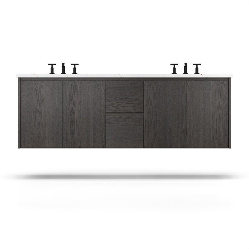 Gilded Double Bath Floating Vanity, Gray Weathered, 60"