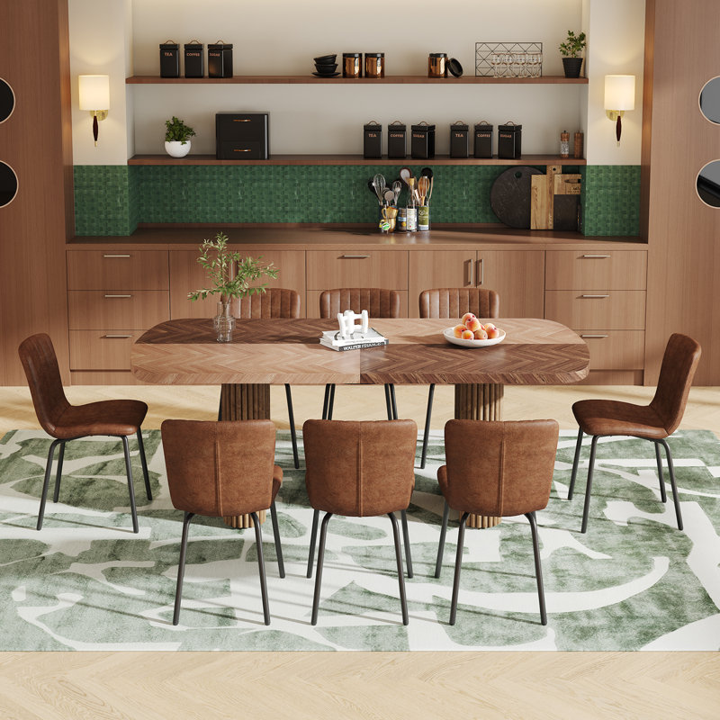 Double Robust Flutted Pedestal Dining Table Set, Brown