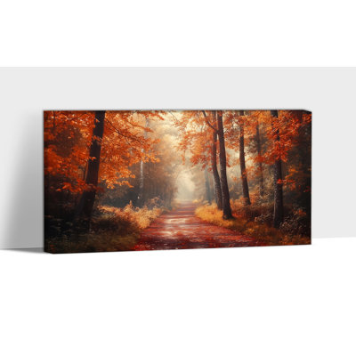 Grand art mural paysage d'automne - chemin d'automne, décoration murale, art mural rétro sur toile d'automne, peintures d'automne pour le salon, impressions sur toile encadrées tons de terre, 30 po x 60 po