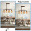 Luminaire de salle à manger Boho, lustre en rotin 4 lumières, grand luminaire suspendu rectangulaire noir en bois de bambou de style bord de mer en bambou