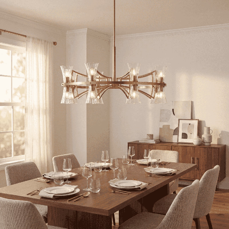  Lustre 16 lumières en laiton chaleureux Bennington, 16 lumières, H 24 po x l 45 po x P 45 po
