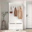 Banc pour vestibule avec rangement pour chaussures, 5 crochets | Blanc | Panneau de fibres à densité moyenne