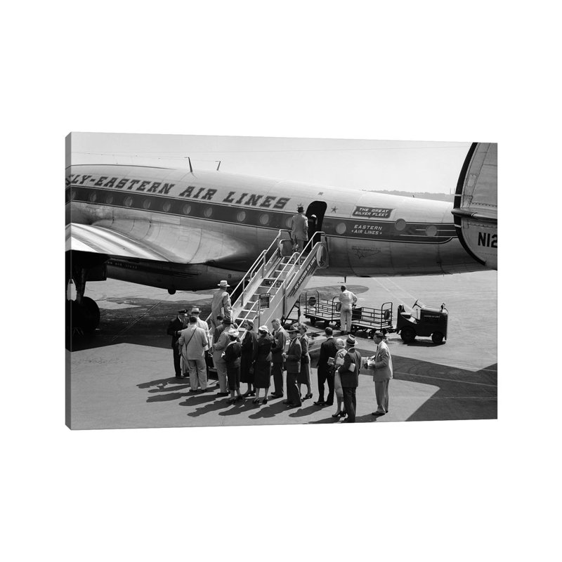 1950s Group Of Passengers Boarding Commercial Propeller Airplane Washington Dc - Wrapped Canvas Print