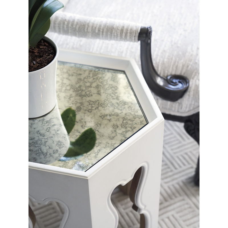 Villa Blanca Glass End Table, White;Buff
