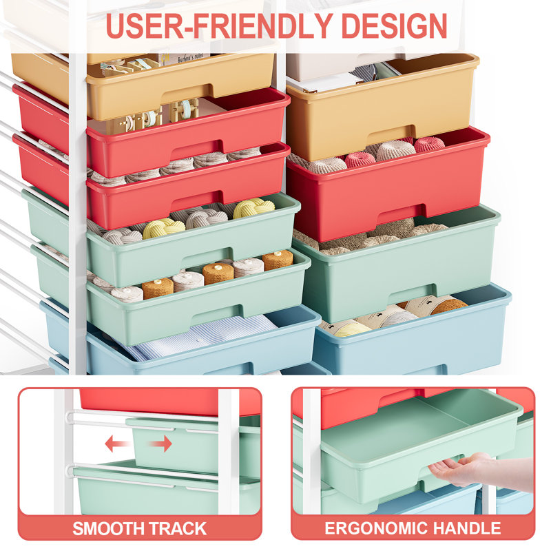 Metal Organizers Utility Cart,Rolling Cart with Wheels，Rolling Storage Cart with 14 Large Drawers, Utility Cart with Tabletop & DIY Pegboard