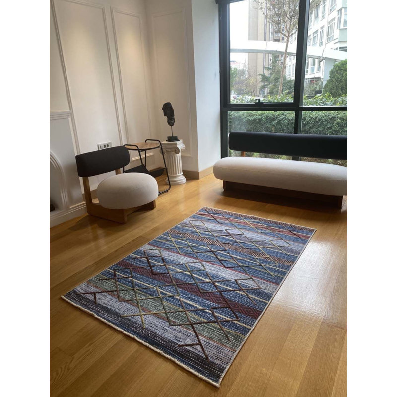 Coton bleu marine Kalkedon Tapis chenille antidérapant, Rectangle 6 pi 7 po x 8 pi 3 po