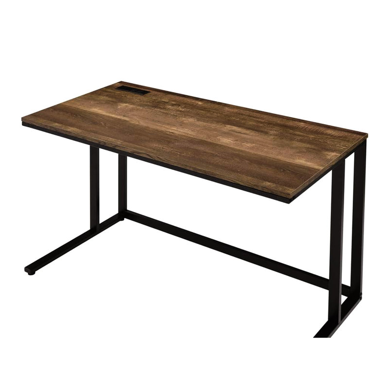 Bureau d'écriture rectangulaire avec prise, noyer et noir, matériau, 31,64 lb, espace de travail distinctif en métal noir, essentiel