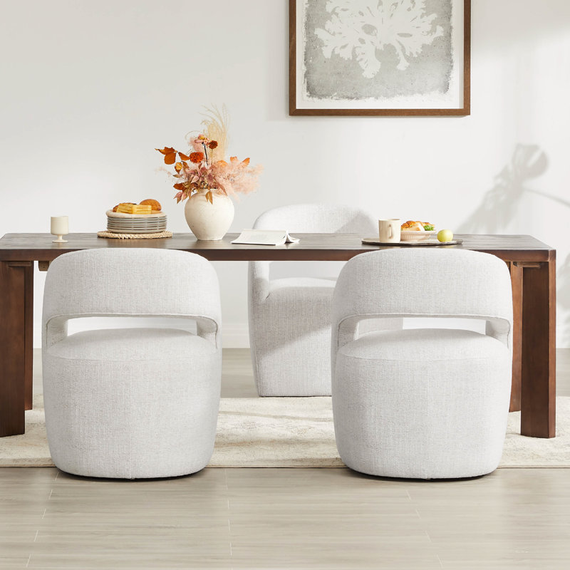 Chaises de salle à manger rembourrées avec roulettes cachées, Ivoire